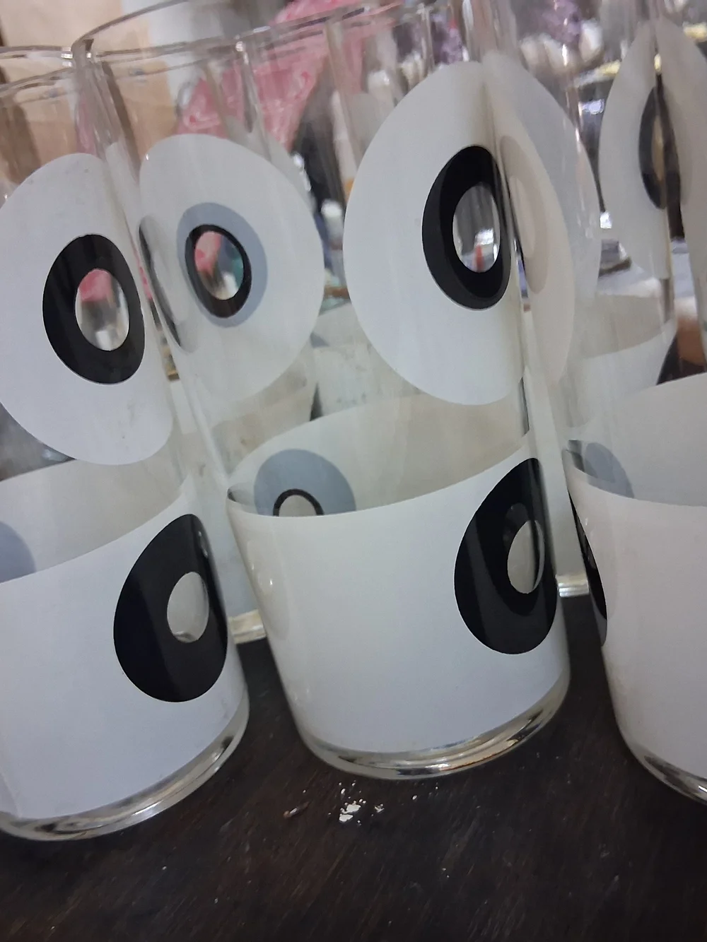 Vintage Black & White Dot Glass Tumbler 60's/70's - Set of 7